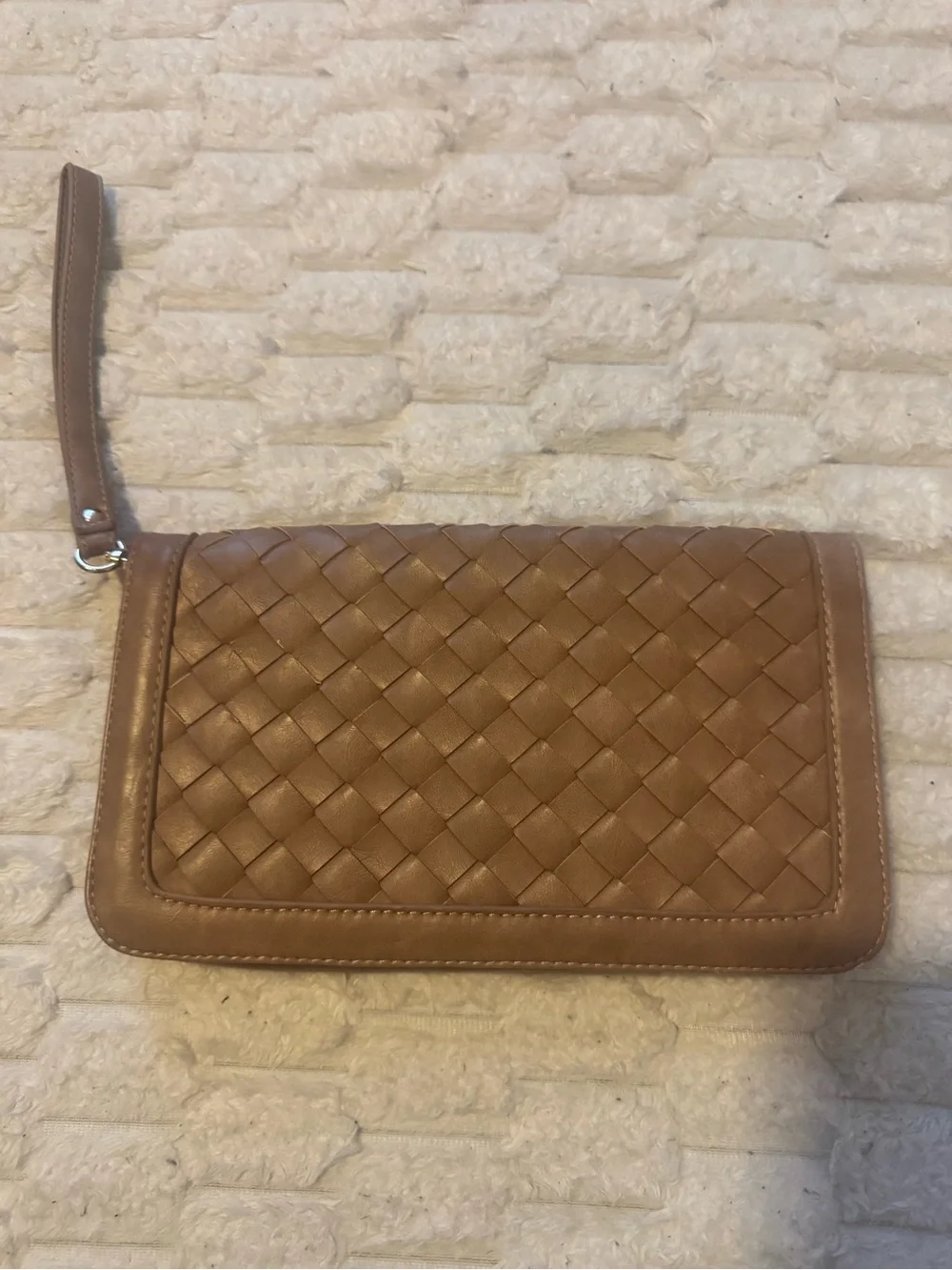 Urban Expressions Tan Woven Faux Leather Wristlet Vegan Leather Zip Pouch Wallet